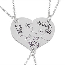 Load image into Gallery viewer, Trendy Puzzle Heart Necklace For Women Big Sis Little Sis 3 Sisters Pendants &amp; Necklaces BFF Friends Creative Charms Jewelry
