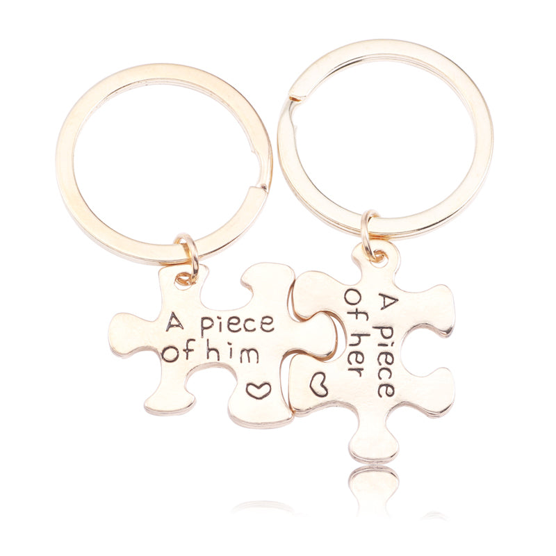 Trendy Puzzle Jigsaw Necklace Letter A Piece Of Her A Piece Of Him Pendant Love Hearts Keychians BBF Lovers' Gifts Drop Shipping