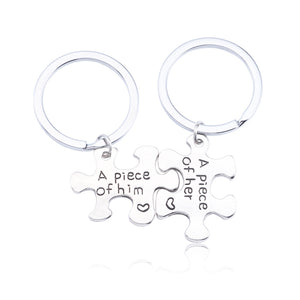 Trendy Puzzle Jigsaw Necklace Letter A Piece Of Her A Piece Of Him Pendant Love Hearts Keychians BBF Lovers' Gifts Drop Shipping