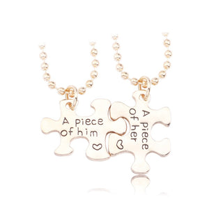 Trendy Puzzle Jigsaw Necklace Letter A Piece Of Her A Piece Of Him Pendant Love Hearts Keychians BBF Lovers' Gifts Drop Shipping