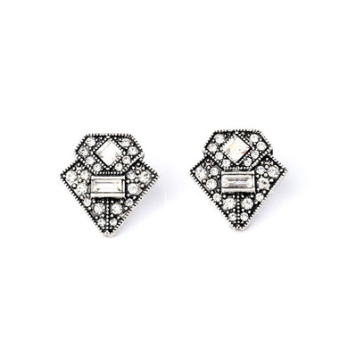 Trendy Retro Triangle Casablanca Ear Studs Earrings Silver Color Art Deco Vintage Jewelry