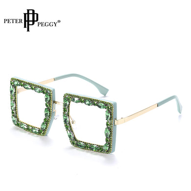 Trendy Rhinestone Square Sun Glasses Women Oversized Transparent Crystal Female Vintage Diamond Sunglasses Eyeglasses