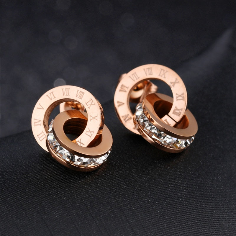 Trendy Stud Earings Fashion Jewelry 2017 Rose Gold Bulgaria Earrings for Women Stainless Steel AAA Zirconia Stud Round Earrings