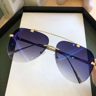 Trendy UV400 Metal Rimless  Mirror   Pilot Driving  Men  Women Gradient  Sunglasses