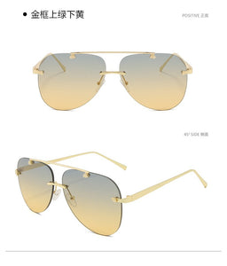 Trendy UV400 Metal Rimless  Mirror   Pilot Driving  Men  Women Gradient  Sunglasses