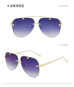 Trendy UV400 Metal Rimless  Mirror   Pilot Driving  Men  Women Gradient  Sunglasses