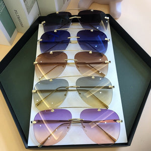 Trendy UV400 Metal Rimless  Mirror   Pilot Driving  Men  Women Gradient  Sunglasses