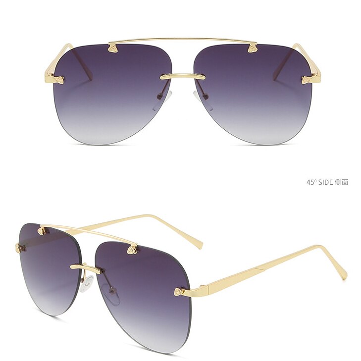 Trendy UV400 Metal Rimless  Mirror   Pilot Driving  Men  Women Gradient  Sunglasses