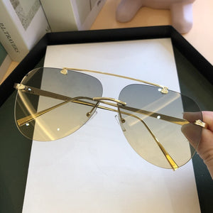 Trendy UV400 Metal Rimless  Mirror   Pilot Driving  Men  Women Gradient  Sunglasses