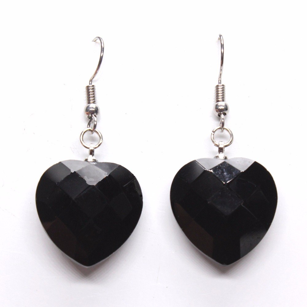 Trendy-beads Elegant Style Silver Plated Black Agates Love Heart Section Dangle Earrings For Anniversary D Jewelry