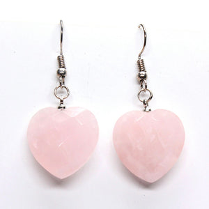 Trendy-beads Elegant Style Silver Plated Natural Rose Pink Quartz Heart Dangle Earrings For Women Valentine's D Gift Jewelry