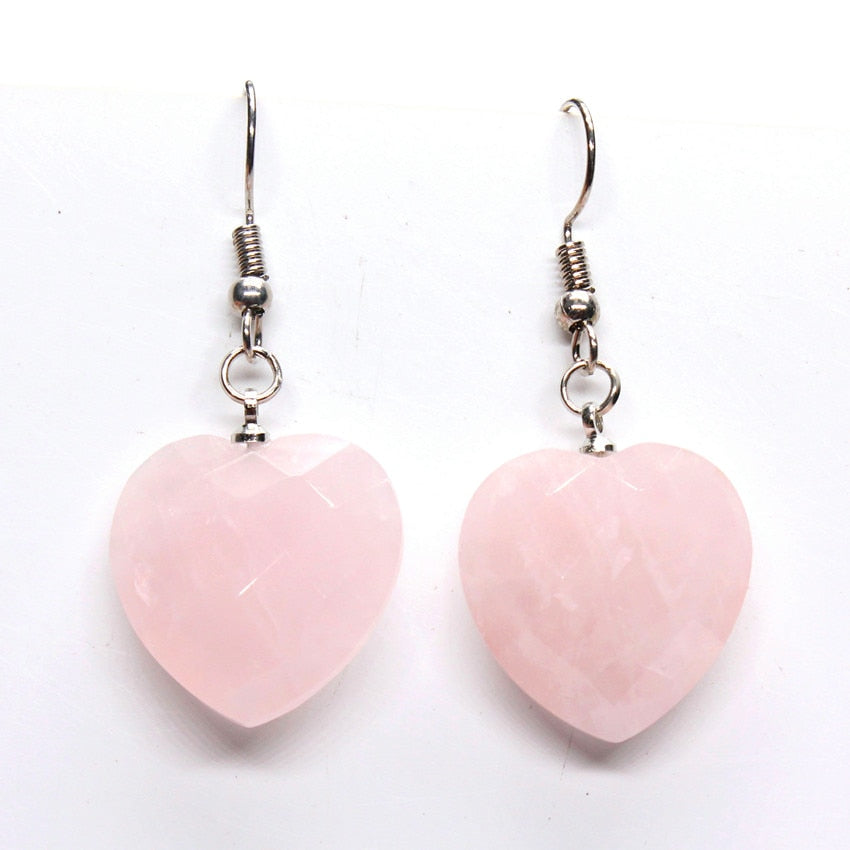 Trendy-beads Elegant Style Silver Plated Natural Rose Pink Quartz Heart Dangle Earrings For Women Valentine's D Gift Jewelry