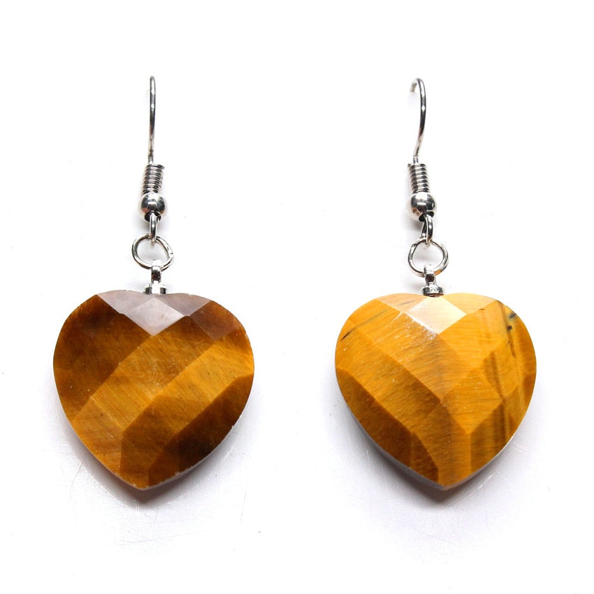 Trendy-beads Elegant Style Silver Plated Natural Tiger Eye Stone Heart Section Dangle Earrings For Women Jewelry