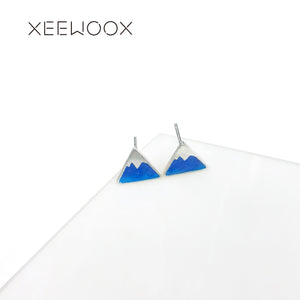 Triangle Fuji Blue Iceberg Party Stud Earrings 925 Sterling Silver Creative Jewelry Fashion Week Designer Gift