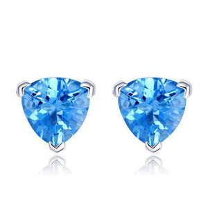 Triangle Shape Blue Cubic Zirconia Stud Earrings For Women Silver Metal Fashion Party Jewelry Gifts For Her (EA102635)