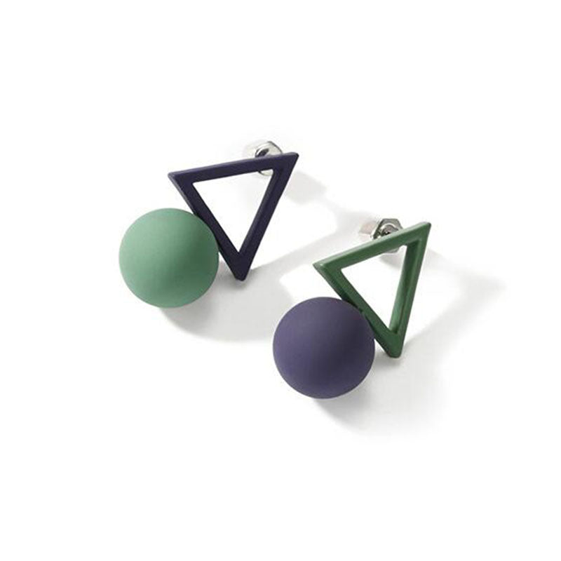 Triangle Stud Earrings Balls Sweet Jewelry Elegant Women New Asymmetric Green Purple Earring Gifts EF15183