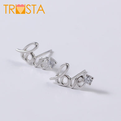 100% 925 veri gioielli in argento sterling 7mm x 14mm lettera amore scintillante orecchino con perno per le donne ragazza gioielleria raffinata XY1126 