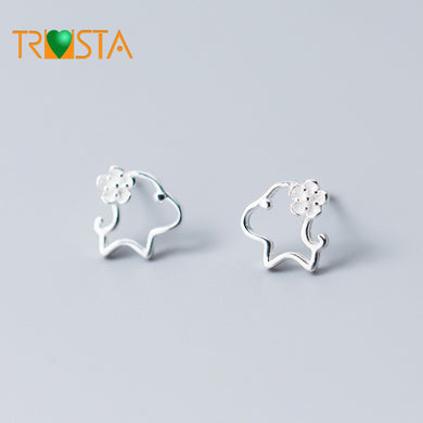 100% 925 Real Sterling Silver Jewelry Women Fashion 9mmX9mm Hollow Symmetry Dog Stud Earring Gift For Girl Kid Lady XY646