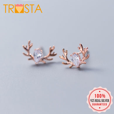 100% 925 Solido Reale Argento Sterling 12mmX8mm Rosa Alce CZ Orecchino Della Vite Prigioniera Per Le Donne di Inverno Ragazza Regalo Di Natale XY1222 