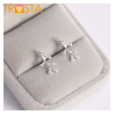 100% 925 Solid Real Sterling Silver 8mmX15mm Leaves CZ Stud Earring For Women Girl Authentic Original Jewelry Gift XY1124