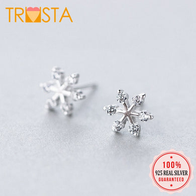 100% 925 solido argento sterling reale 8mmX8mm fiocco di neve con CZ orecchino a perno per le donne ragazza regalo di Natale XY1219 