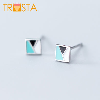 100% 925 Solid Real Sterling Silver Jewelry 6mmX6mm Square Mixed Color Stud Earring For Teen Fine Jewelry Brincos XY1084