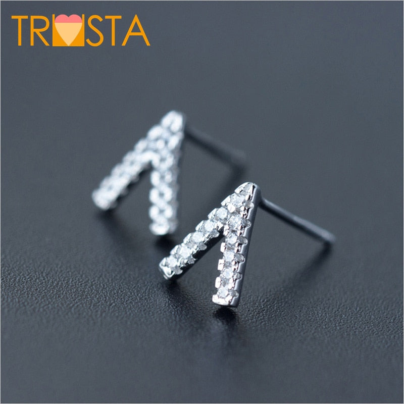 100% 925 Solid Real Sterling Silver Jewelry 7mmX7mm Letter V CZ Stud Earrings Gift For Girls Friend Kid Lady XY930