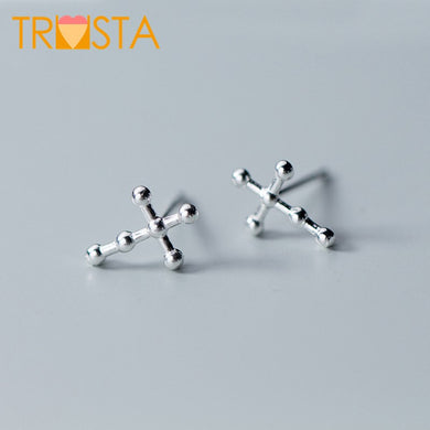 100% 925 Solid Real Sterling Silver Jewelry 8mmX11mm Simple Cross Stud Earring For Teen Girl Friend Kid XY1066