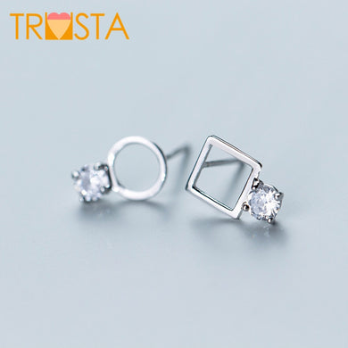 100% 925 Solido Reale Gioielli In Argento Sterling asimmetrico Rotondo Quadrato CZ Orecchino Della Vite Prigioniera Per Teen Girl Friend Kid Lady XY1063 