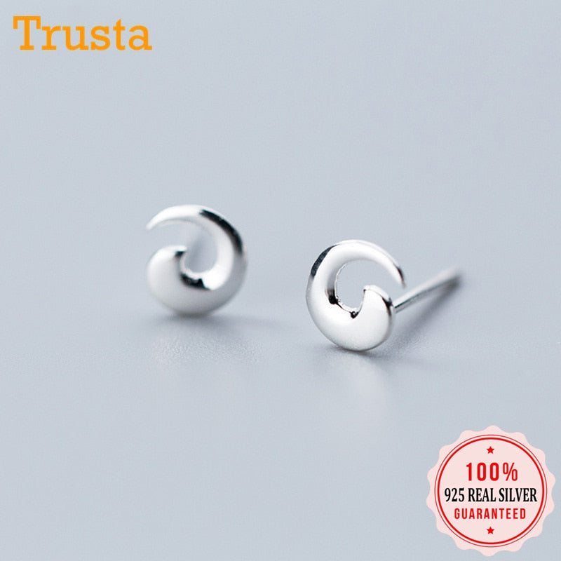 100% 925 Solid Real Sterling Silver Tiny Co Personality Stud Earrings For Girl Women Fine Silver Jewelry DS1231