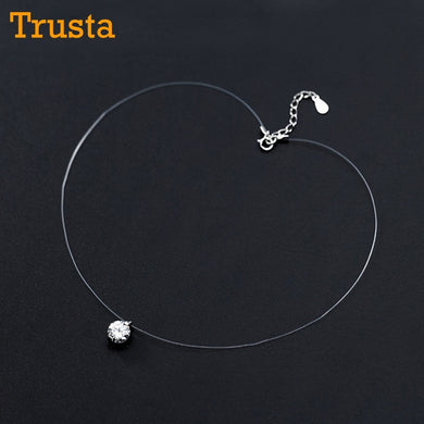 100% 925 Solid Sterling Silver Jewelry Dazzling Artificial Zircon Pendant 35cm Short Clavicle Necklace For Teens DS1081