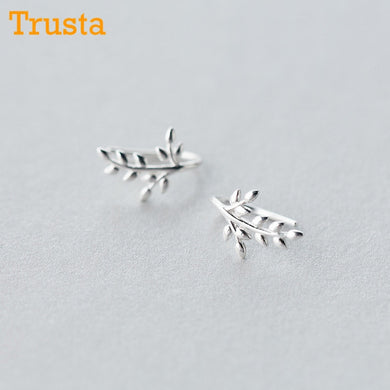 100% 925 Solid Sterling Silver Nice Leaves Shape Earrings For Women Earring Sterling-silver-jewelry Brincos DS347