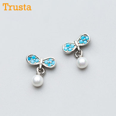 100% 925 gioielli in argento sterling massiccio donna moda piccolo 9mmX6mm perline bowknot orecchini con perno per ragazze figlia DS823 