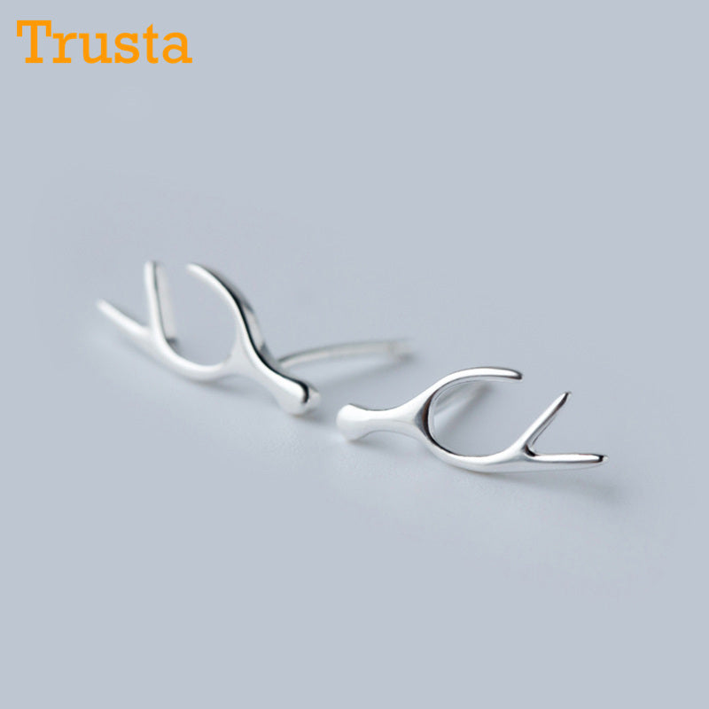 100% 925 gioielli in argento sterling moda carino piccolo 5mm x 13mm corna orecchini con perno regalo per ragazze bambini signora donna DS50 