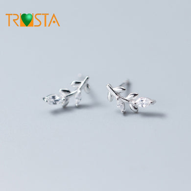 100% 925 Sterling Silver Jewelry Tiny 11mmX5mm Leaves CZ Stud Earrings For 2018 Girls Friend Kid Lady Gift XY767