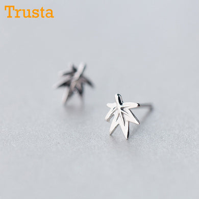 100% 925 Sterling Silver Women Jewelry Fashion Cute Tiny 6mmX7mm Maple Leaf Stud Earrings for Daughter Girls DS66