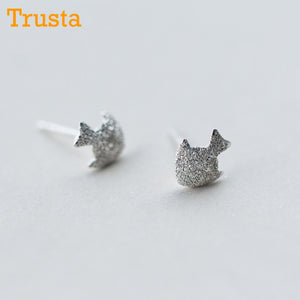 100% 925 sterling silver gioielli da donna moda piccolo macinare pesci arenacei orecchino con perno regalo per ragazze amico bambini DS82 