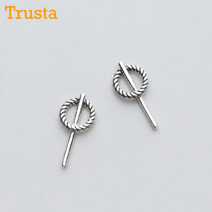 100% 925 Sterling Thai Silver Women's Jewelry Fashion Tiny 15mmX7mm Round Stud Earrings For Girls Kid Lady Women DS611