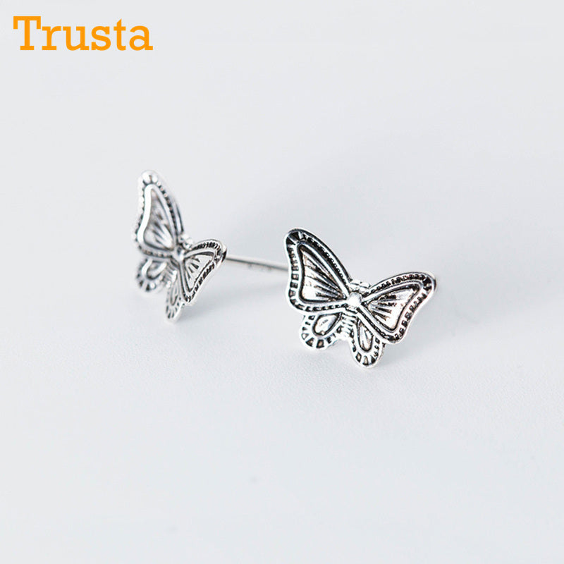 100% 925 Sterling Thai Silver Women's Jewelry Tiny 12mmX8mm Butterfly Stud Earrings Gift For Girls Kid Lady Women DS336