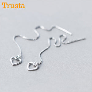 2017 New Fashion 100% 925 Sterling Silver Dangle Earrings Hollow Out Heart Linked Drop Stick Girls Friends Gift DS70