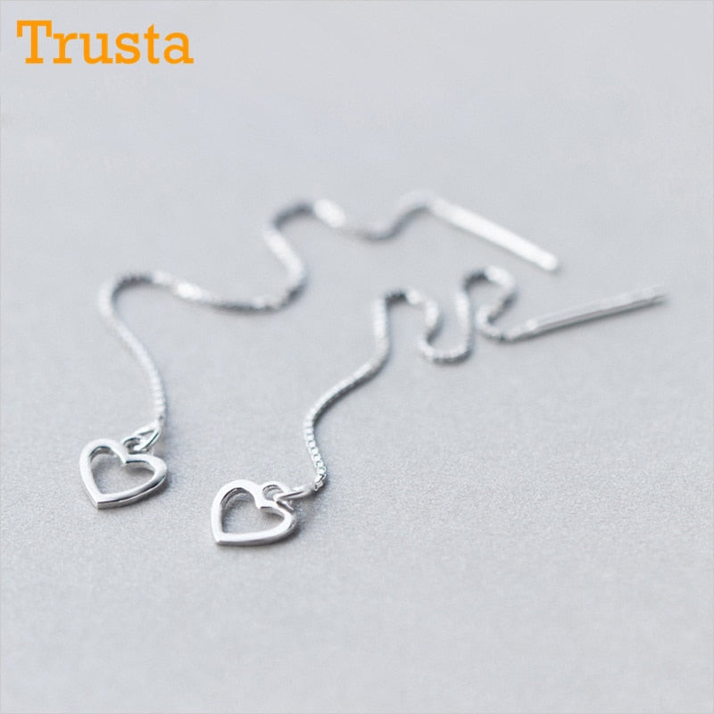 2017 New Fashion 100% 925 Sterling Silver Dangle Earrings Hollow Out Heart Linked Drop Stick Girls Friends Gift DS70