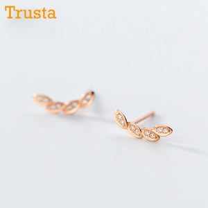 2018 100% 925 Sterling Silver Jewelry Fashion Cute Tiny 11mmX4mm Rose Leaf Stud Earrings Gift For Girls Kids Lady DS518