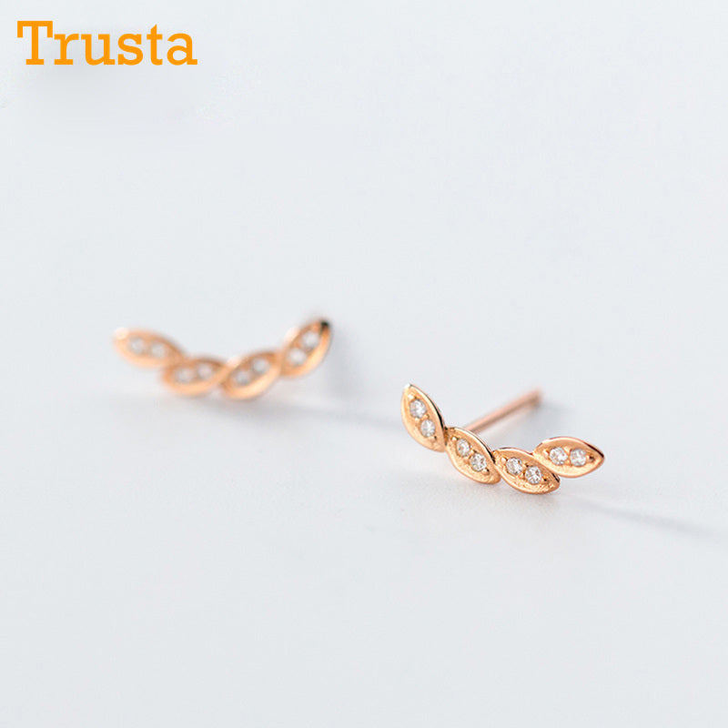 2018 100% 925 Sterling Silver Jewelry Fashion Cute Tiny 11mmX4mm Rose Leaf Stud Earrings Gift For Girls Kids Lady DS518