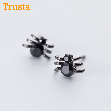 2018 100% 925 Sterling Silver Women Jewelry Fashion Cute Tiny 9mmX6mm Black Spider Stud Earrings For Daughter Girls DS283