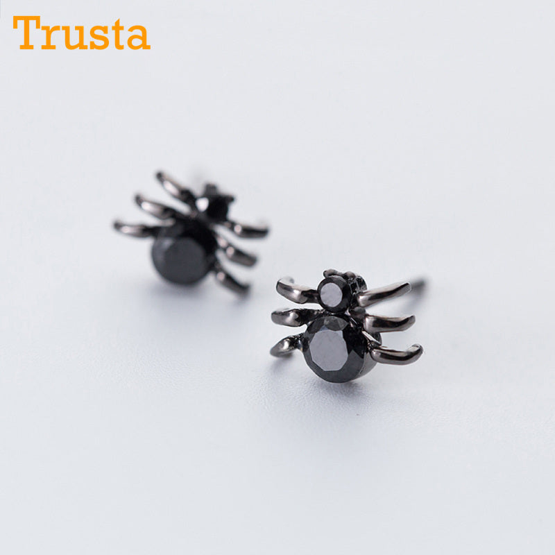 2018 100% 925 Sterling Silver Women Jewelry Fashion Cute Tiny 9mmX6mm Black Spider Stud Earrings For Daughter Girls DS283