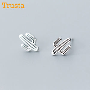 2018 100% 925 Sterling Thai Silver Women's Jewelry Fashion 10mmX7mm Cactus Stud Earrings Gift For Girls Kids Lady DS740