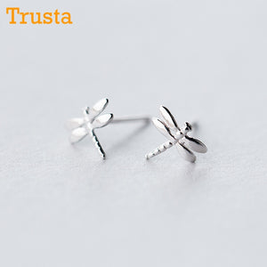 2018 925 Sterling Silver Jewelry Women Fashion Cute Tiny 8mmX8mm Dragonfly Stud Earrings Gift For Girls Kids Lady DS181