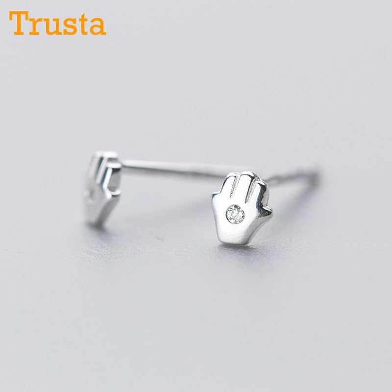 2018 New 100% 925 Sterling Silver Jewelry Fashion Cute Tiny 0.4cmX0.4cm Hand Stud Earrings Daughter Girls Gift DS353