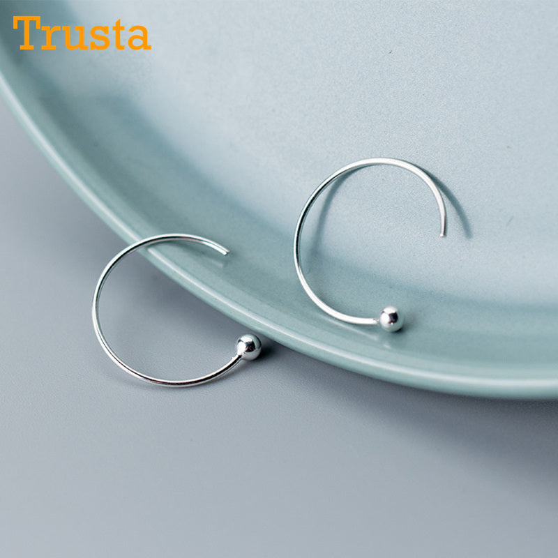 2018 Women's Fashion 100% 925 Real Sterling Silver Fashion 19mm Width Round Beads Stud Earrings Girls Kids Gift DS552