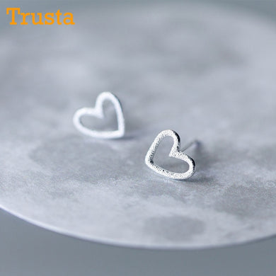 925 Sterling Silver Jewelry Women Fashion Cute Tiny 0.8cmX0.9cm Hollow Heart Stud Earrings Gift For Girls Kids Lady DS196